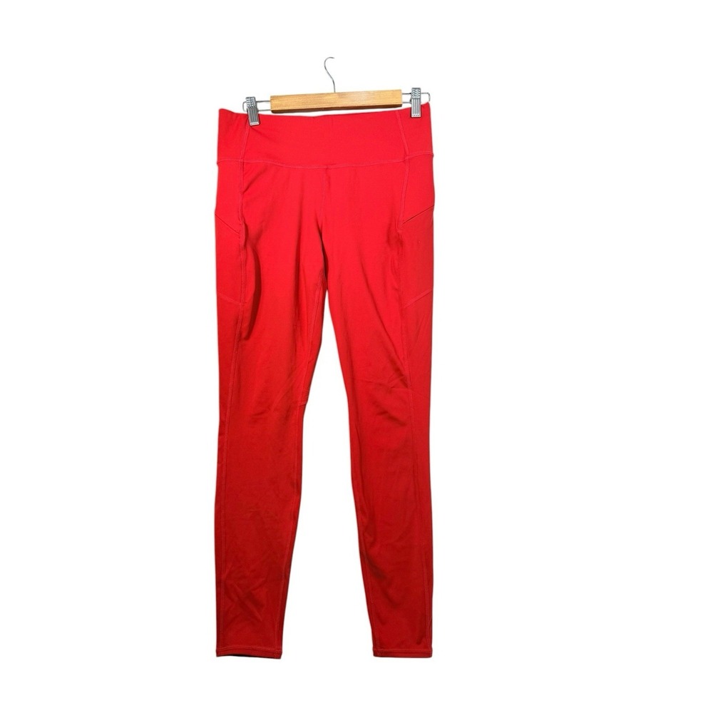 Women's Vtg M Athleta Red Leggings 2 Zip Pockets And Inside Media Pocket 2018